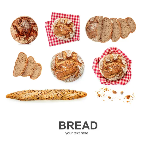 在白色背景查出的新鲜出炉的面包 质朴的全麦面包 — 图库照片