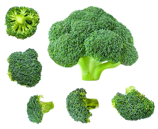 Collection Fresh Broccoli Isolated White Background Top View Food Vegetable — Stock Photo, Image
