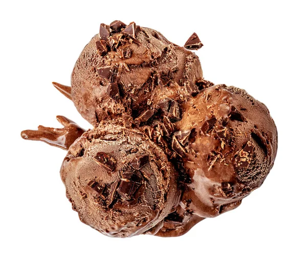 Bolas Helado Chocolate Con Virutas Chocolate Aisladas Sobre Fondo Blanco — Foto de Stock