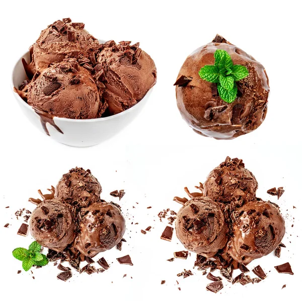 Colección de helados de chocolate aislados sobre fondo blanco. D) — Foto de Stock