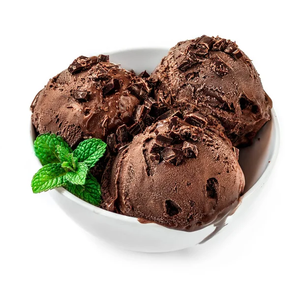 Delicious Chocolate Ice Cream Balls Bowl White Background — Stock Photo, Image