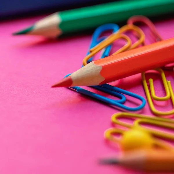 Back School School Supplies Colorful Background Classes Lessons Flat Lay — Stock Photo, Image