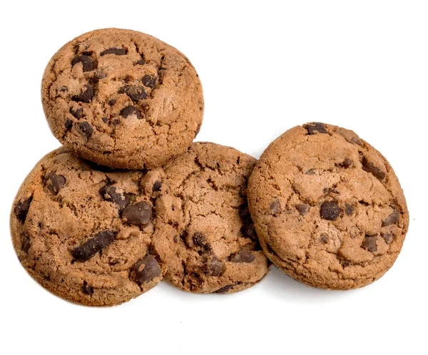 Chocolate Chip Cookies Med Chokladbitar Isolerade Vit Bakgrund Närbild Skräpmat — Stockfoto