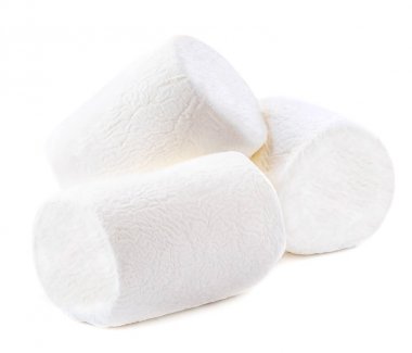 Beyaz arka planda beyaz şekerlemeler. Bir yığın marshma.