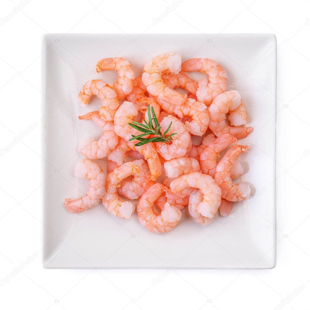 Cooked  tiger shrimps on a plate isolated on white background. T