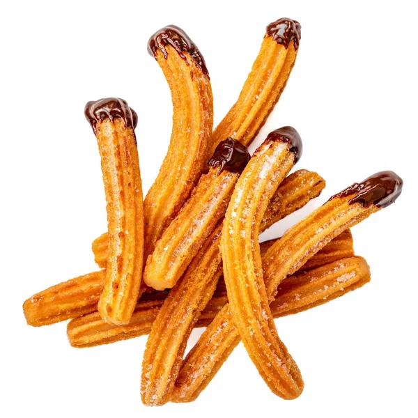 Churros - massa frita com açúcar e molho de chocolate — Fotografia de Stock