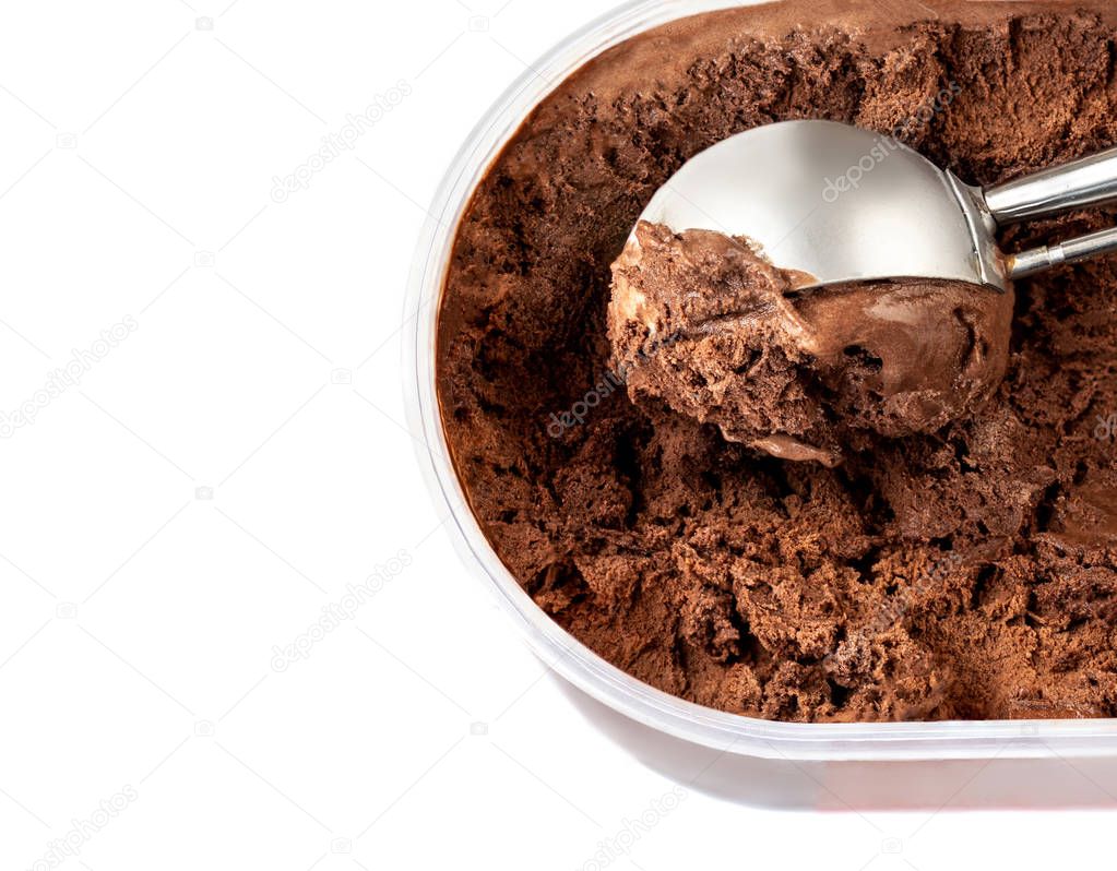  Dark chocolate  Ice-cream scooped out of a container with a ute
