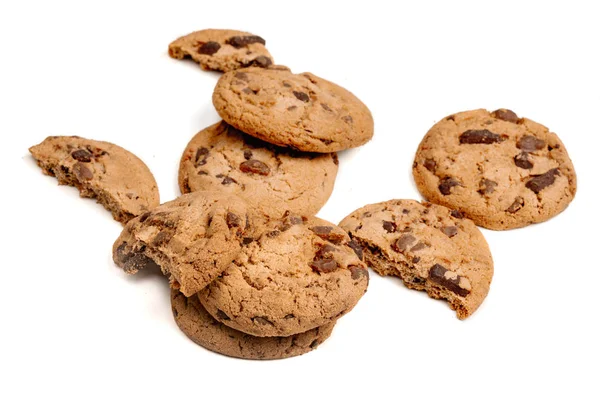 Chocolate chip cookies with chocolate pieces  isolated on white — Stock Photo, Image