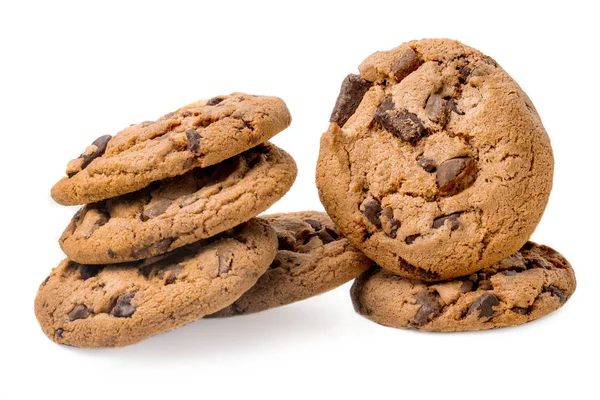 Galletas de chispas de chocolate aisladas sobre fondo blanco. Butte de cacao —  Fotos de Stock