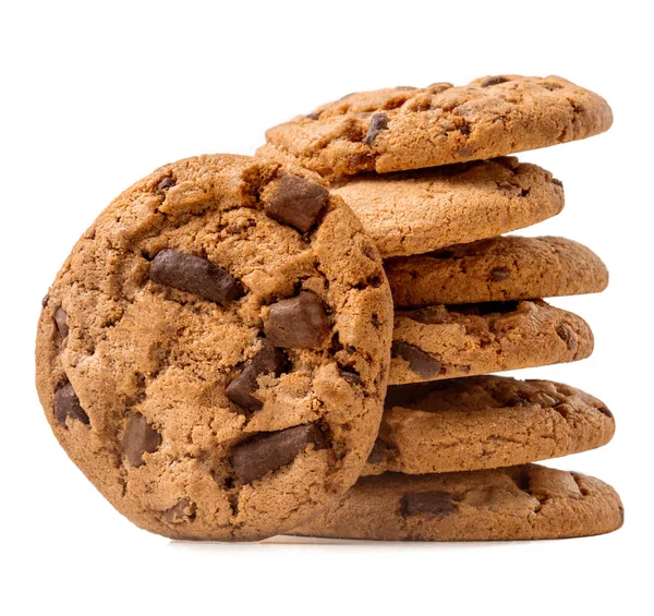 Galletas de chispas de chocolate aisladas sobre fondo blanco. Butte de cacao —  Fotos de Stock