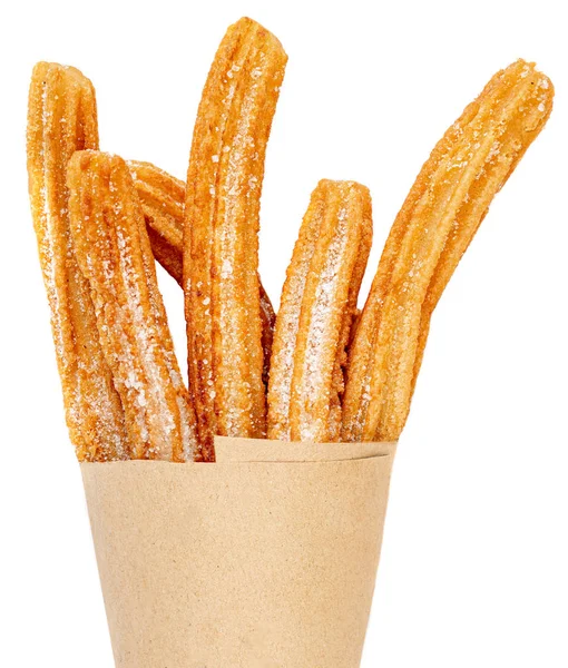 Churros met suiker poeder. Churro-gebakken deeg deeg met suga — Stockfoto