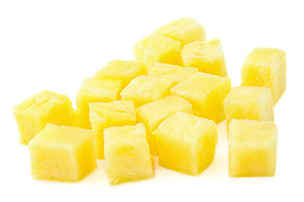 Fresh pineapple cube slices isolated on the white background. Pi