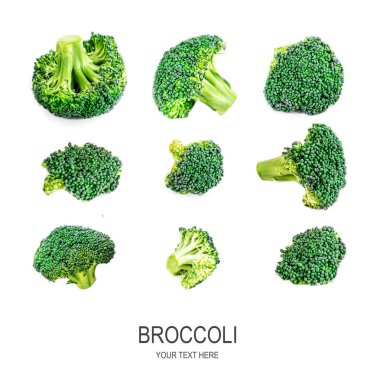 Brokoli Izole edildi. Çeşitli brokoli yapılmış yaratıcı düzeni. HEA