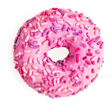 Pembe buzlu çörek renkli sprinkles beyaz ba izole ile