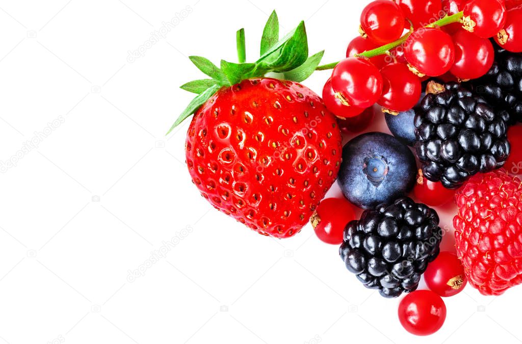 Berry mix isolated on a white background. Various fresh berries.