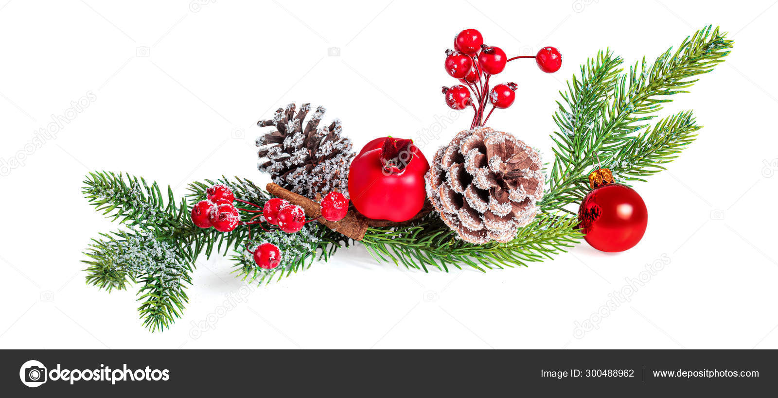Pine Branches Red Berries Christmas Decor Stock Vector (Royalty