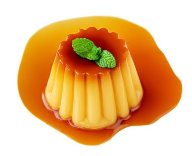 Naneli karamel muhallebi pudingi. Ev yapımı karamel tatlı veya f