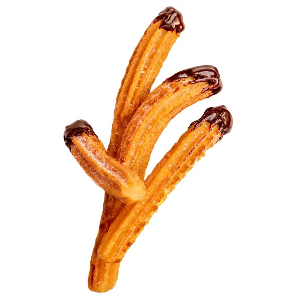 Churros masa frita pastelería con azúcar y salsa de chocolate inmersión — Foto de Stock