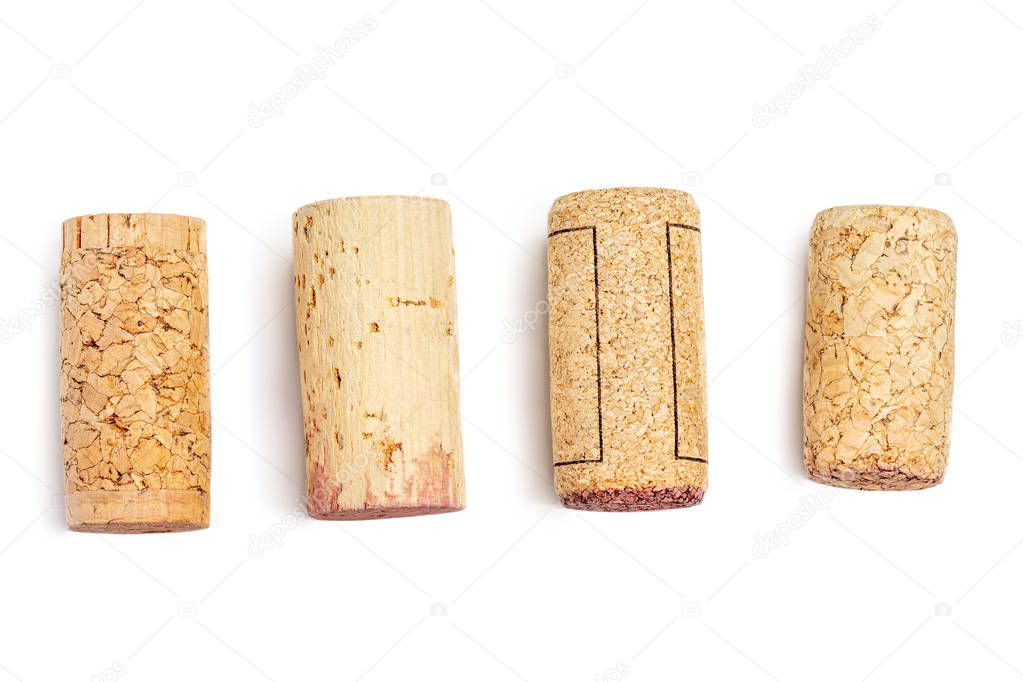 Wine corks Isolated on white background. Close up.  Corks in a r