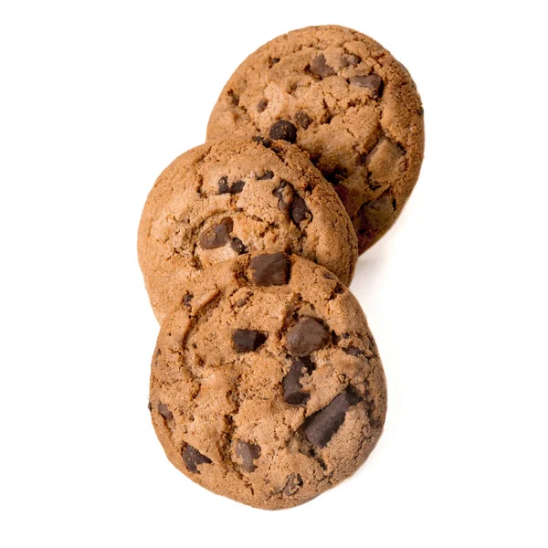 Galletas de chispas de chocolate aisladas sobre fondo blanco. Tres Coco —  Fotos de Stock