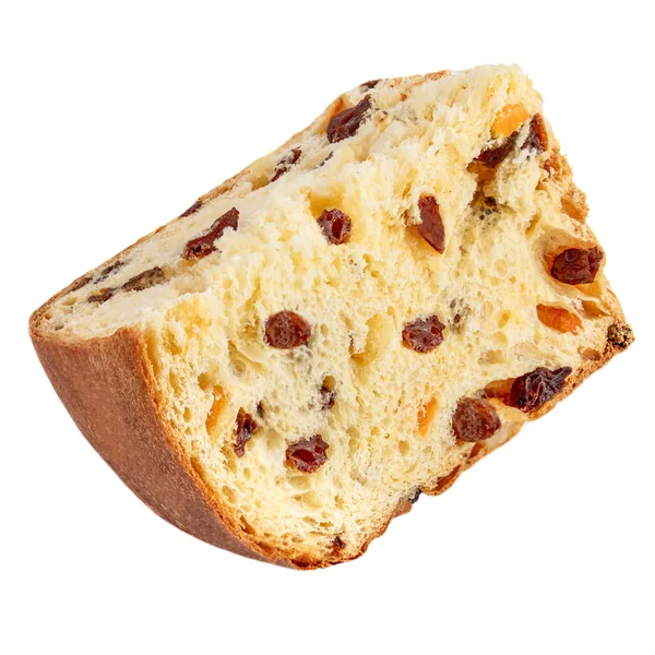 Pedazo de panettone pastel de Navidad. Delicioso ingenio pastel de Navidad —  Fotos de Stock