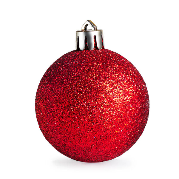 Red  Christmas ball isolated on white background. Close up. Trad