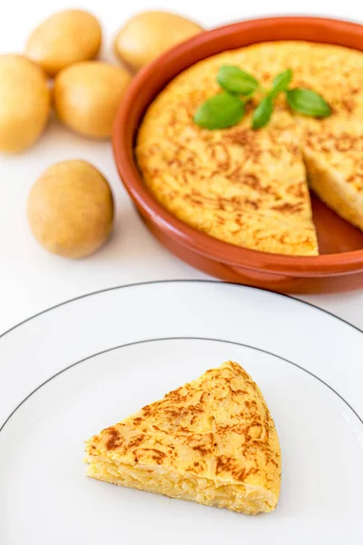 Piece of Omelet with eggs and potatoes isolated on white backgro — Stock Photo, Image