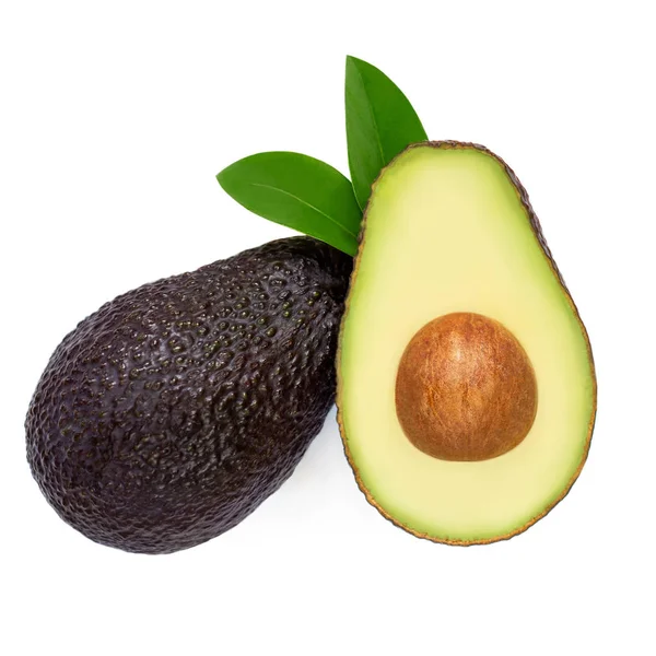 Avocado isolato. Avocado tropicale con foglie su backgrou bianco — Foto Stock