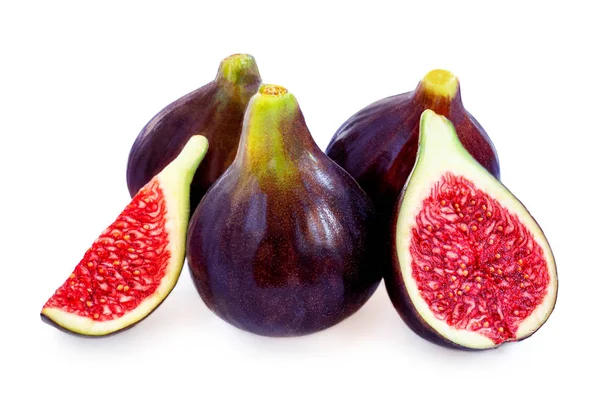 Fresh Figs Isolated. Juicy Whole, quarter  and Halved Figs  Frui — Stock Photo, Image