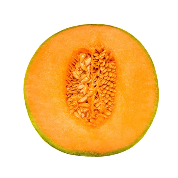 Verse halve cantaloupe meloen fruit geïsoleerd op witte achtergrond — Stockfoto