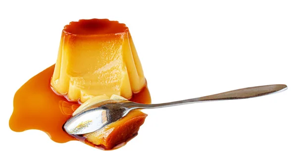 Sahnekaramell, Flan oder Karamellpudding mit süßem Sirup-Isolat — Stockfoto