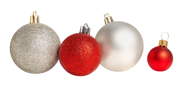 Christmas balls in a row Isolated. Collection of Xmas baubles  o — Stock Photo, Image