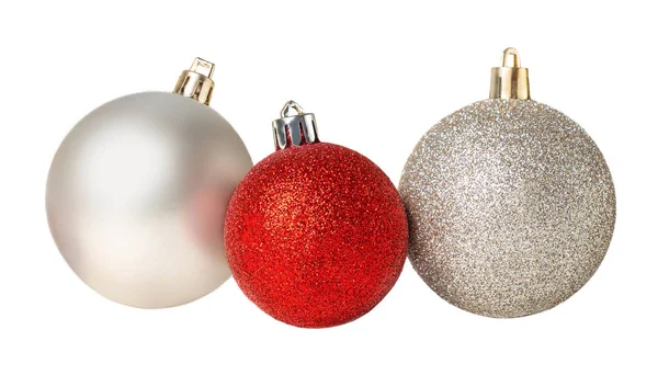 Christmas balls in a row Isolated. Collection of Xmas baubles  o — Stock Photo, Image