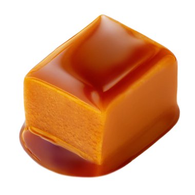 Karamel soslu karamel şekerler beyaz arka planda izole edilmiş.. 
