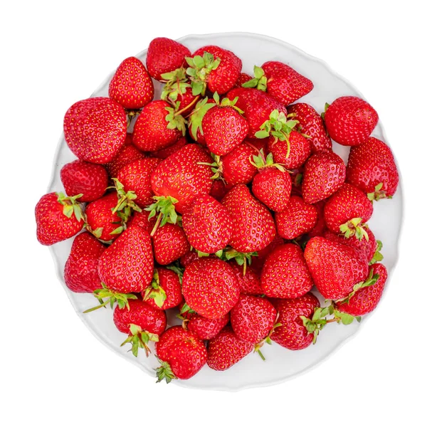 Erdbeerfrüchte Frische Erdbeeren Auf Einem Teller Isoliert Auf Weißem Hintergrund — Stockfoto
