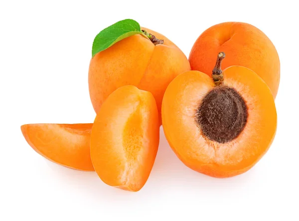 Aprikose Mit Blättern Auf Weißem Hintergrund Aprikosensammlung — Stockfoto