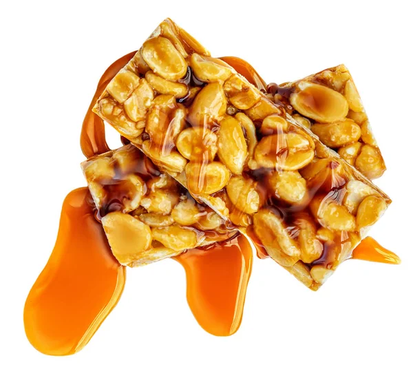 Nussriegel Mit Erdnüssen Und Karamell Isoliert Auf Weißem Hintergrund Müsli — Stockfoto