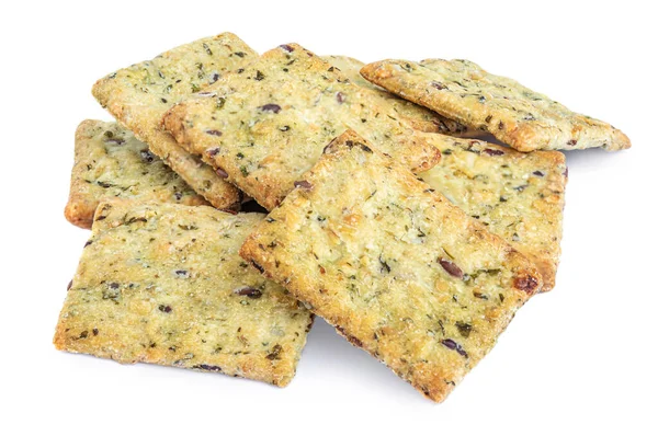 Cracker Cereali Isolati Fondo Bianco Pane Croccante Con Semi Sesamo — Foto Stock