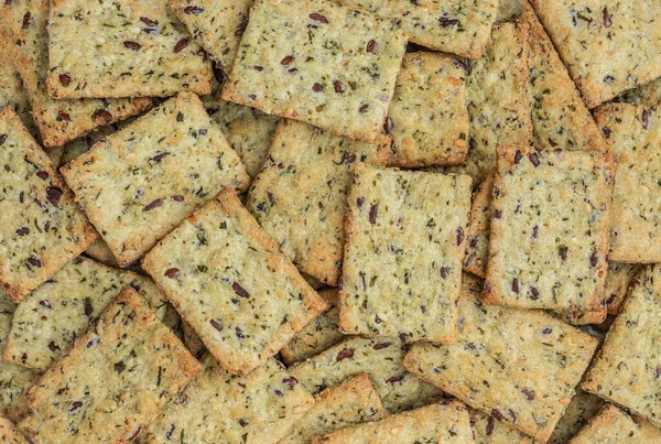 Spannmål Kex Bakgrund Knaprigt Bröd Med Sesam Och Linfrön Makro — Stockfoto