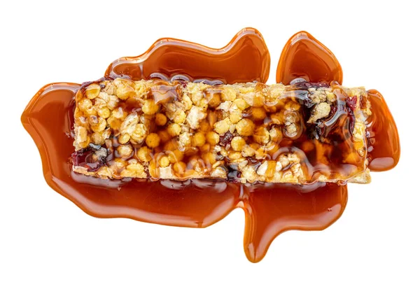 Granola Bar Roasted Nuts Caramel Sauce Isolated White Background Cereal — Stock Photo, Image