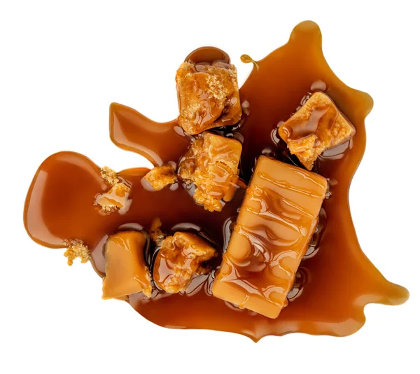 Caramel Toffee Bomboane Vedere Sus Bomboane Caramel Izolate Fundal Alb — Fotografie, imagine de stoc