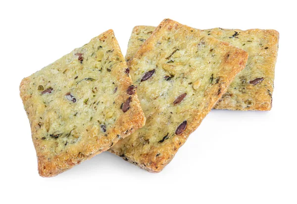 Galletas Crujientes Saladas Con Semillas Sésamo Romero Girasol Aisladas Sobre — Foto de Stock