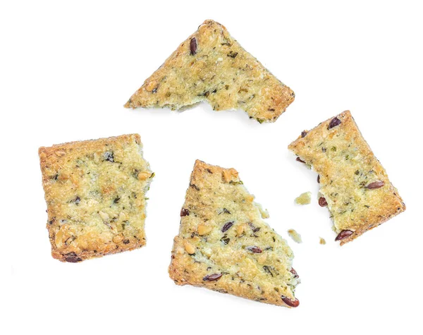 Galletas Crujientes Saladas Con Semillas Sésamo Romero Girasol Aisladas Sobre — Foto de Stock