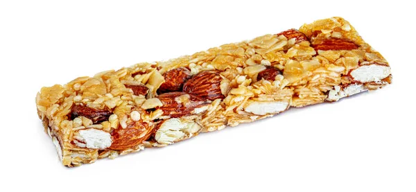 Barra Granola Aislada Sobre Fondo Blanco Cereal Energy Muesli Bar — Foto de Stock