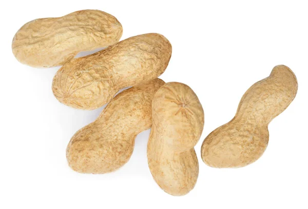 Peanuts Collection Roasted Nuts Isolated White Background Macro Top View — Stock Photo, Image