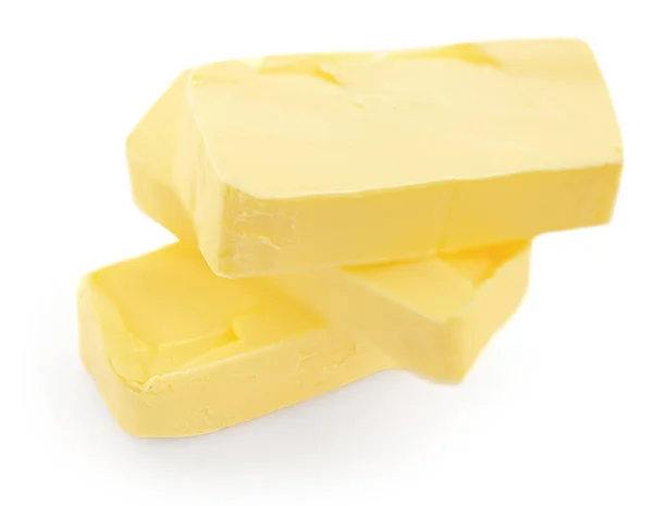 Butterstücke Isoliert Auf Weißem Hintergrund Butter Stock Draufsicht Flache Lage — Stockfoto