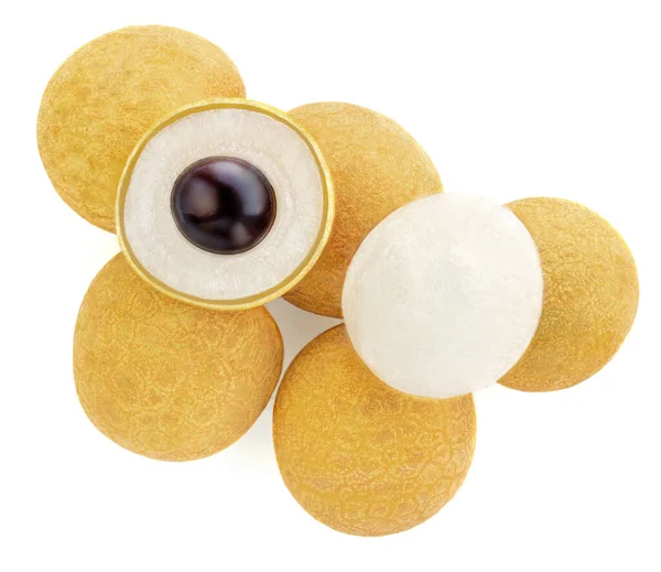 Longan Fruit Verse Longan Drakenoog Geïsoleerd Witte Achtergrond Bovenaanzicht Vlakke — Stockfoto