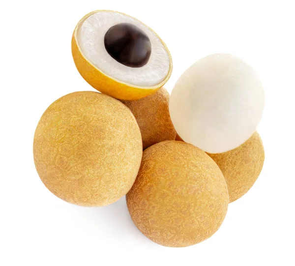 Fruta Longa Longan Fresco Olho Dragão Isolado Fundo Branco Comida — Fotografia de Stock