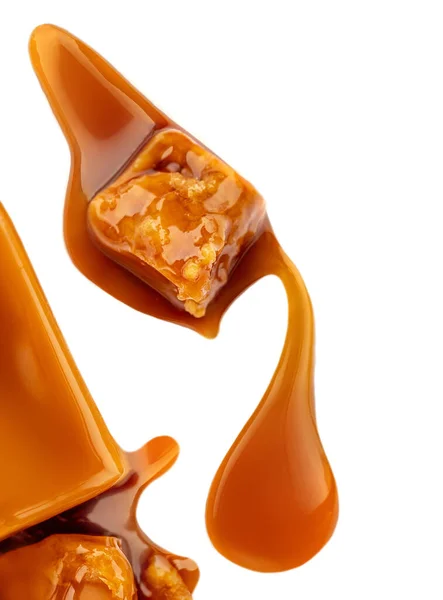 Caramelo Caramelos Con Salsa Caramelo Aislado Sobre Fondo Blanco Cerca — Foto de Stock