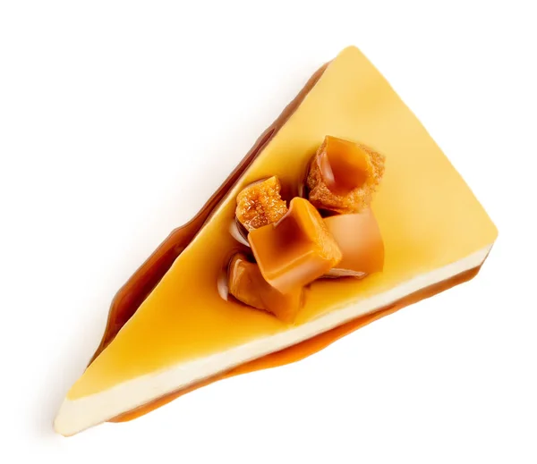 Tarta Pastel Queso Caramelo Con Salsa Caramelo Aislado Sobre Fondo — Foto de Stock